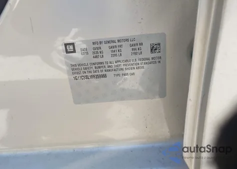 2015 Chevrolet Malibu 1Lt z USA, uszkodzony, nr VIN 1G11C5SL1FF259966